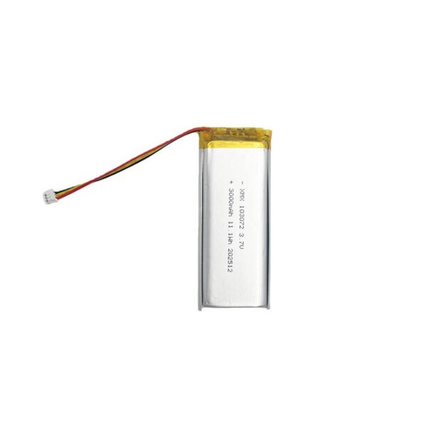 103072 LiPo battery 3.7V 3000mAh horizontal view with JST connector
