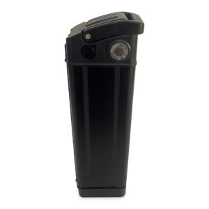 Silverfish e-bike battery 36V 48V black aluminum housing front view Silverfish e-bike battery 36V 48V black aluminum housing front view