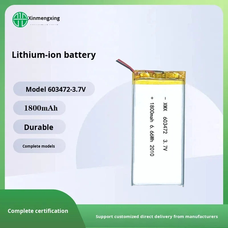 xmx true capacity 603472 1800mah 3.7v rechargeable lithium battery for mobile phone charging case remote control makeup mirror 1