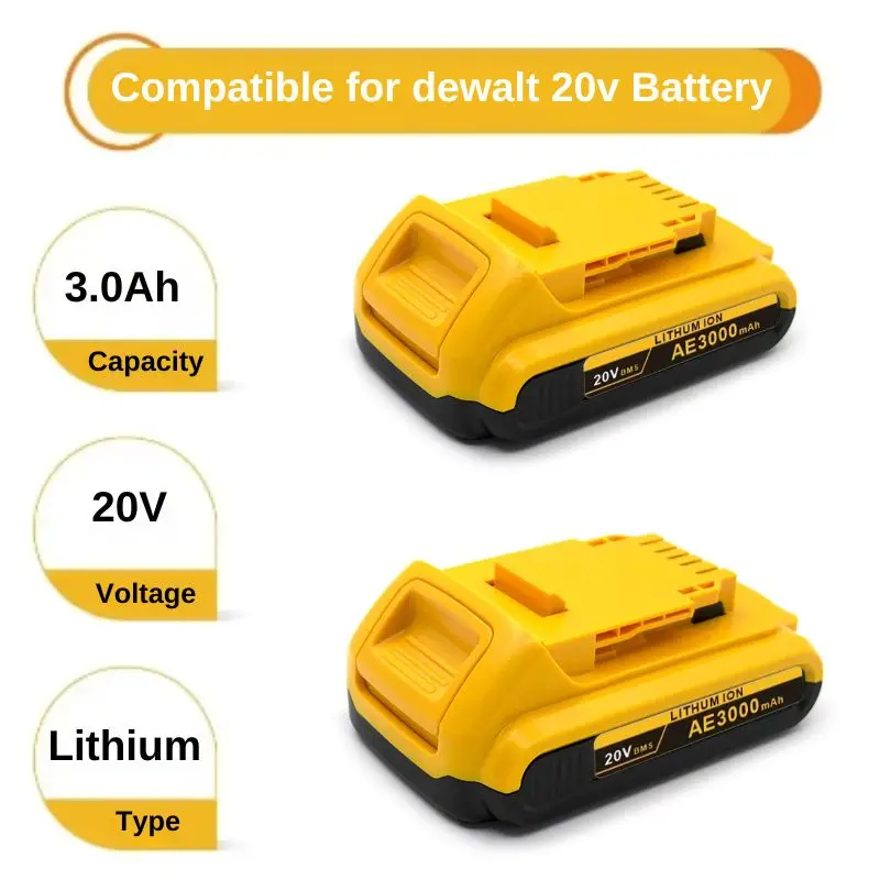 100% for dewalt 18v 20v 3ah max lithium batteries dcb203 li ion battery replacement dcb206 dcb205 dcb204 dcb200 power tools 2