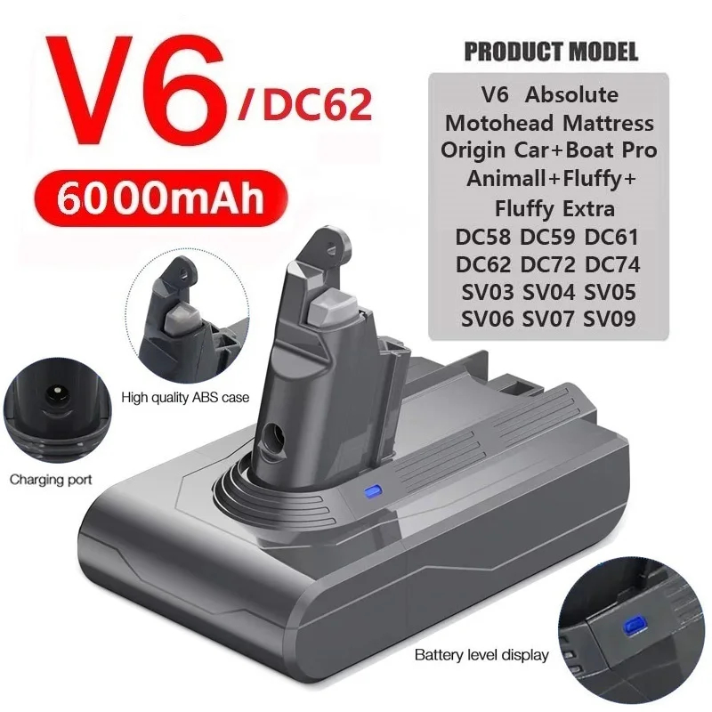 6000mah suitable for dyson v6 v7 v8 v10 v11 dc31a dc34b series battery sv03 dc62 sv10 sv11 sv12 sv14 sv15 vacuum cleaner battery 29