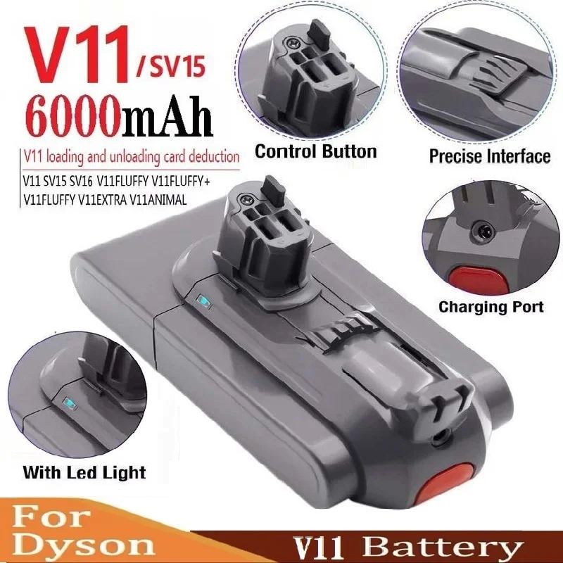 6000mah suitable for dyson v6 v7 v8 v10 v11 dc31a dc34b series battery sv03 dc62 sv10 sv11 sv12 sv14 sv15 vacuum cleaner battery 32