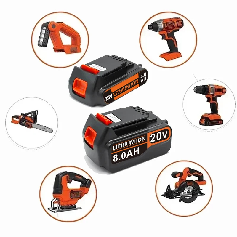 high capacity 8ah lbx20 replacement for black & decker 20v battery max lithium bl2018 lbxr20 lb20 lst220 lb2x4020 cordless tools 5